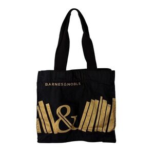 Barnes & Noble Re-Wrap Organic Cotton Tote Bag Black‎ Gold Fair Trade Book Bag